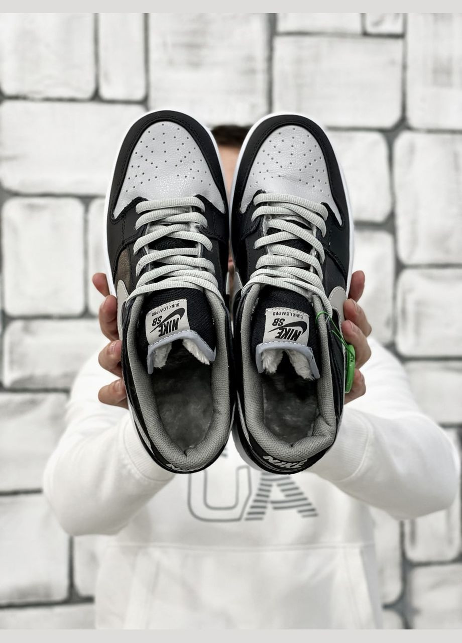 Кросівки зимові жіночі і чоловічі Nike SB Dunk winter low black gray white fur | Найк СБ Данк низькі чорні сірі білі з хутром No Brand чорні зими (311225823)