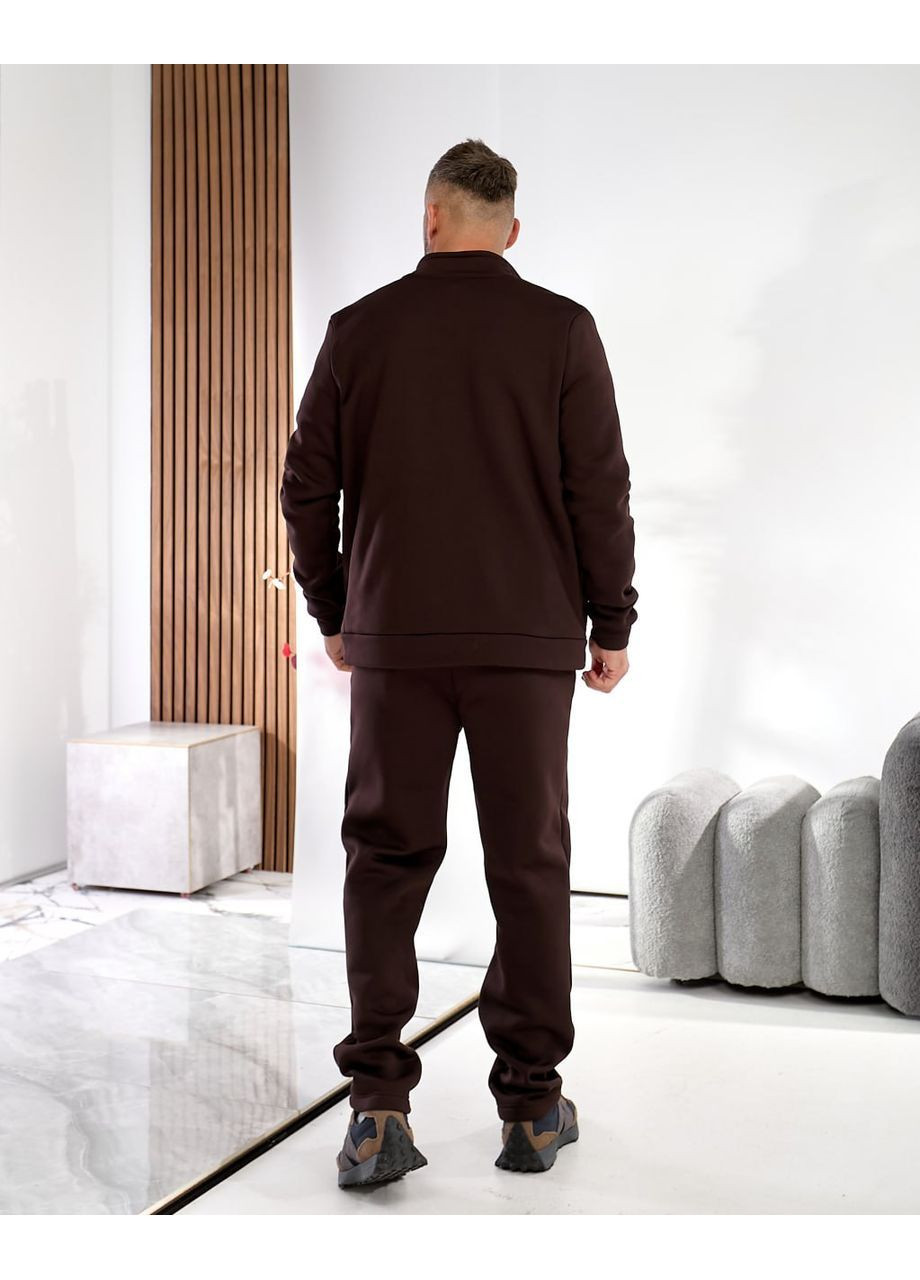 Темно-коричневий демісезонний костюм чоловічий тринитка на флісі штани та кофта Україна