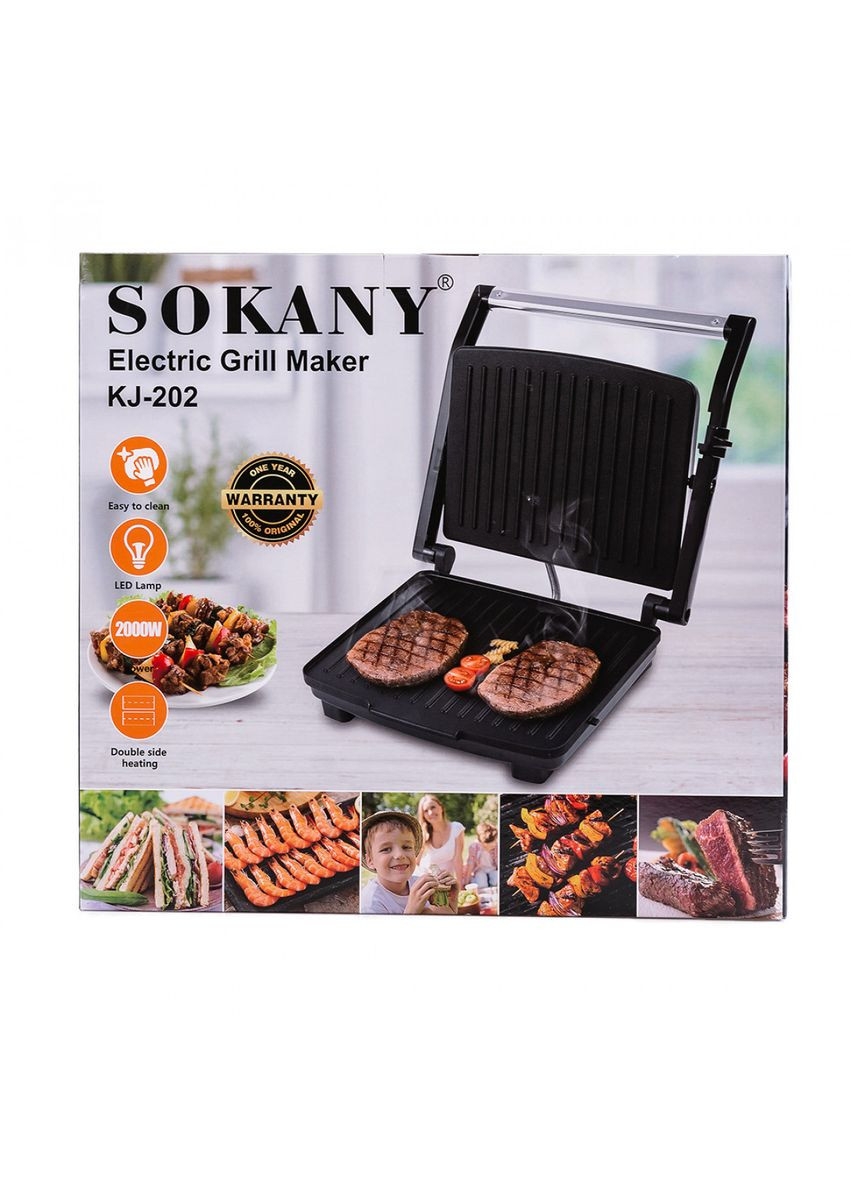 Гриль контактний KJ202SS 2000 Вт з терморегулятором Sokany (360456962)