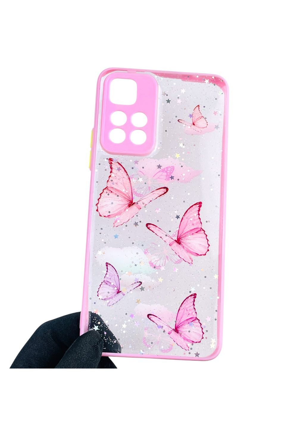 Чохол для Redmi Note 11 Pro Plus 5G з блискітками з метеликами на сяомі редмі нот 11 про плюс 5г рожевий Xiaomi (366389869)