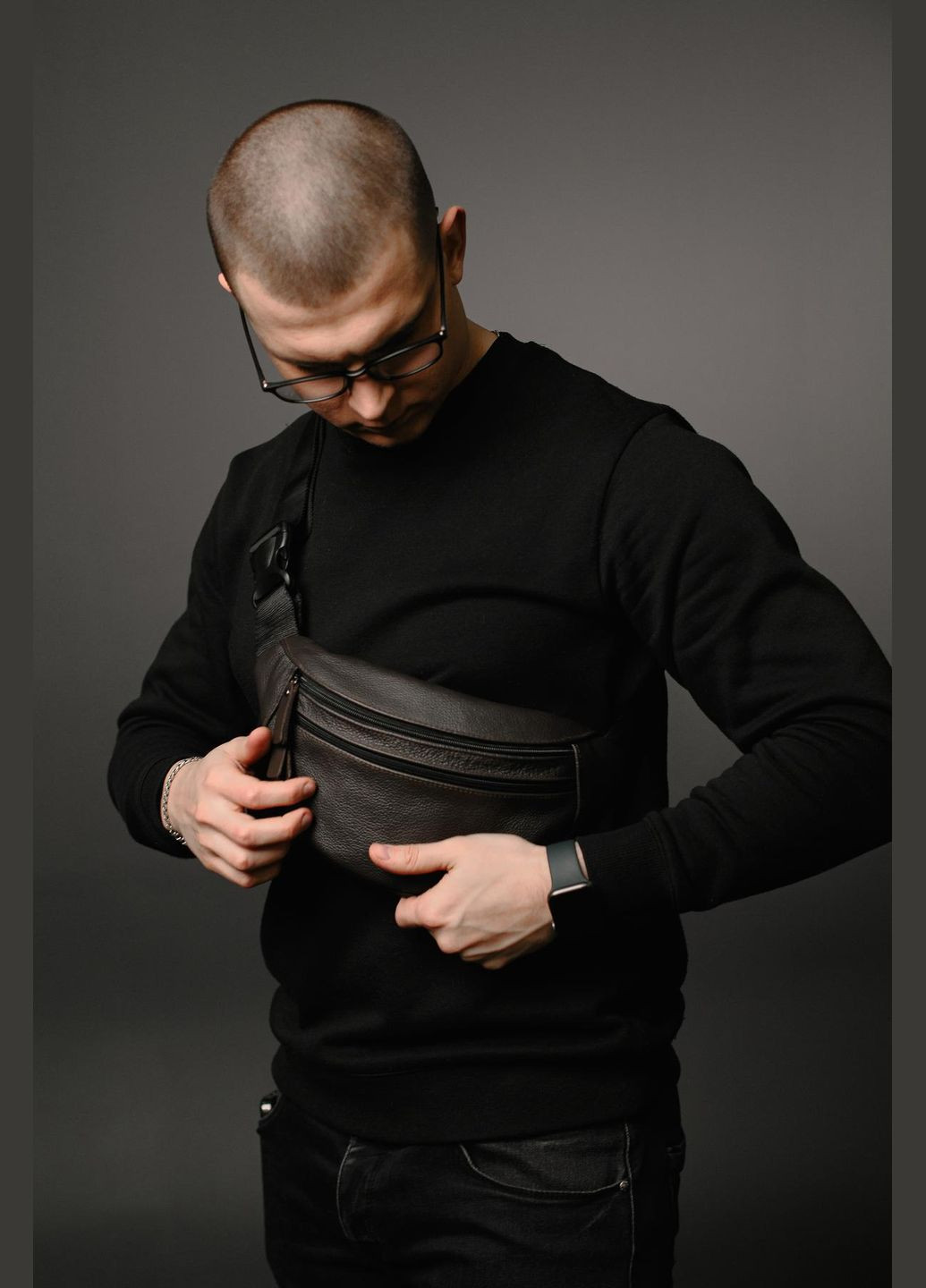 Мужская бананка, кожаная сумка на пояс, коричневая SL033 (Коричневая) SKILL (323427270)