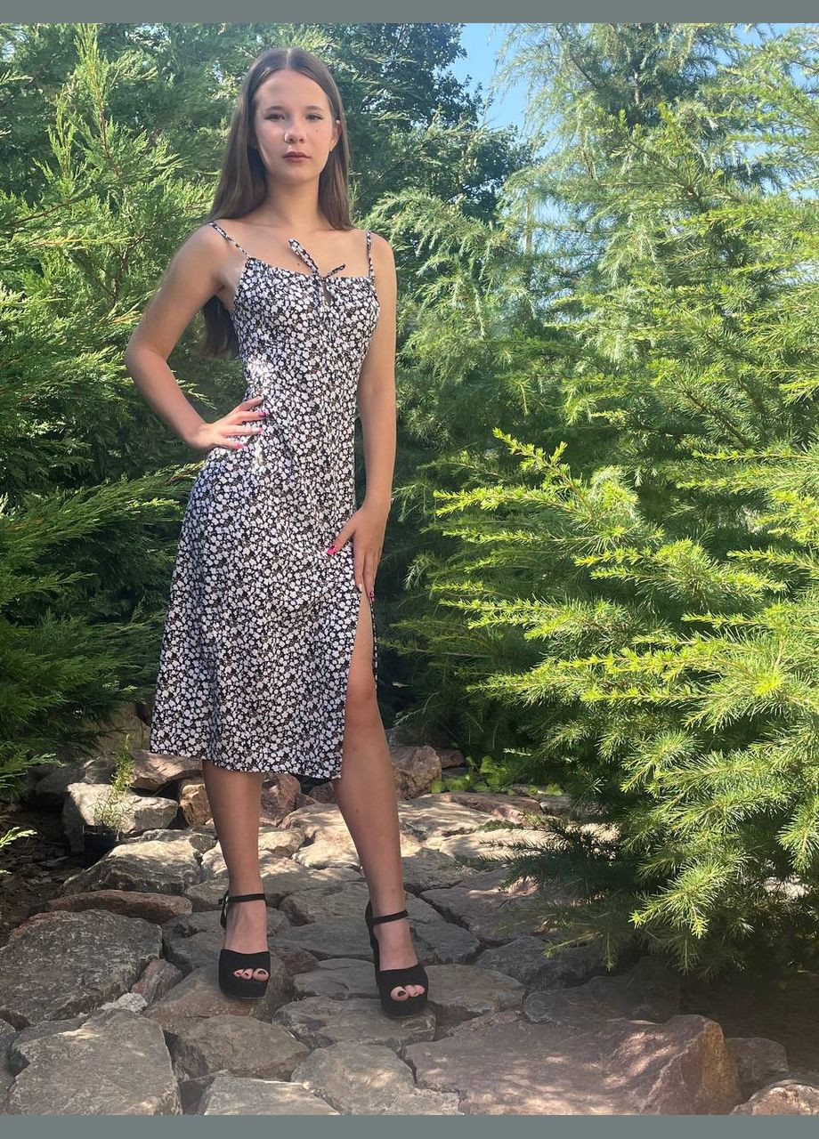 Чорно-білий святковий, коктейльна, домашній, пляжна, карнавальний, повсякденний, кежуал, джинсова, вечірня сарафан-сукня на бретельках Nositi