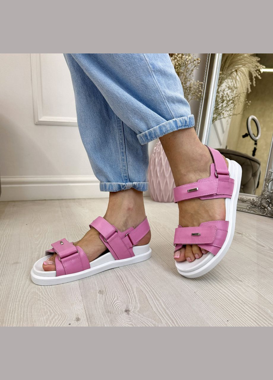 Розовые босоножки кожаные женские с анатомической стелькой.. 39 размер Vasha para на липучке