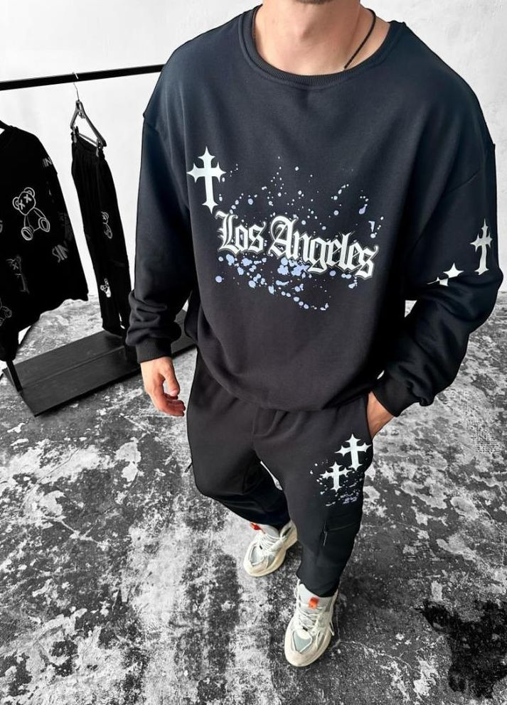 Костюм світшот штани чоловічій чорний дтф принт виробництво Україна No Brand (307151876)