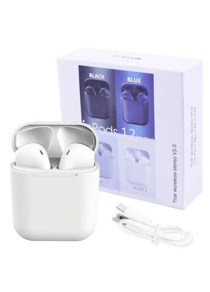 Беспроводные наушники с микрофоном Bluetooth наушники в кейсе inPods 12 белые Soft Touch No Brand in Pods 12 Simple (313859873)