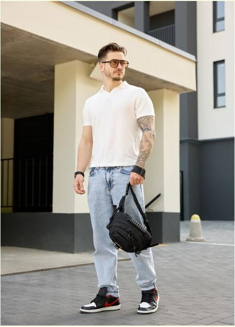 Сумка на пояс через плече чоловіча текстильна Чорний 35569 Sambag (334673951)