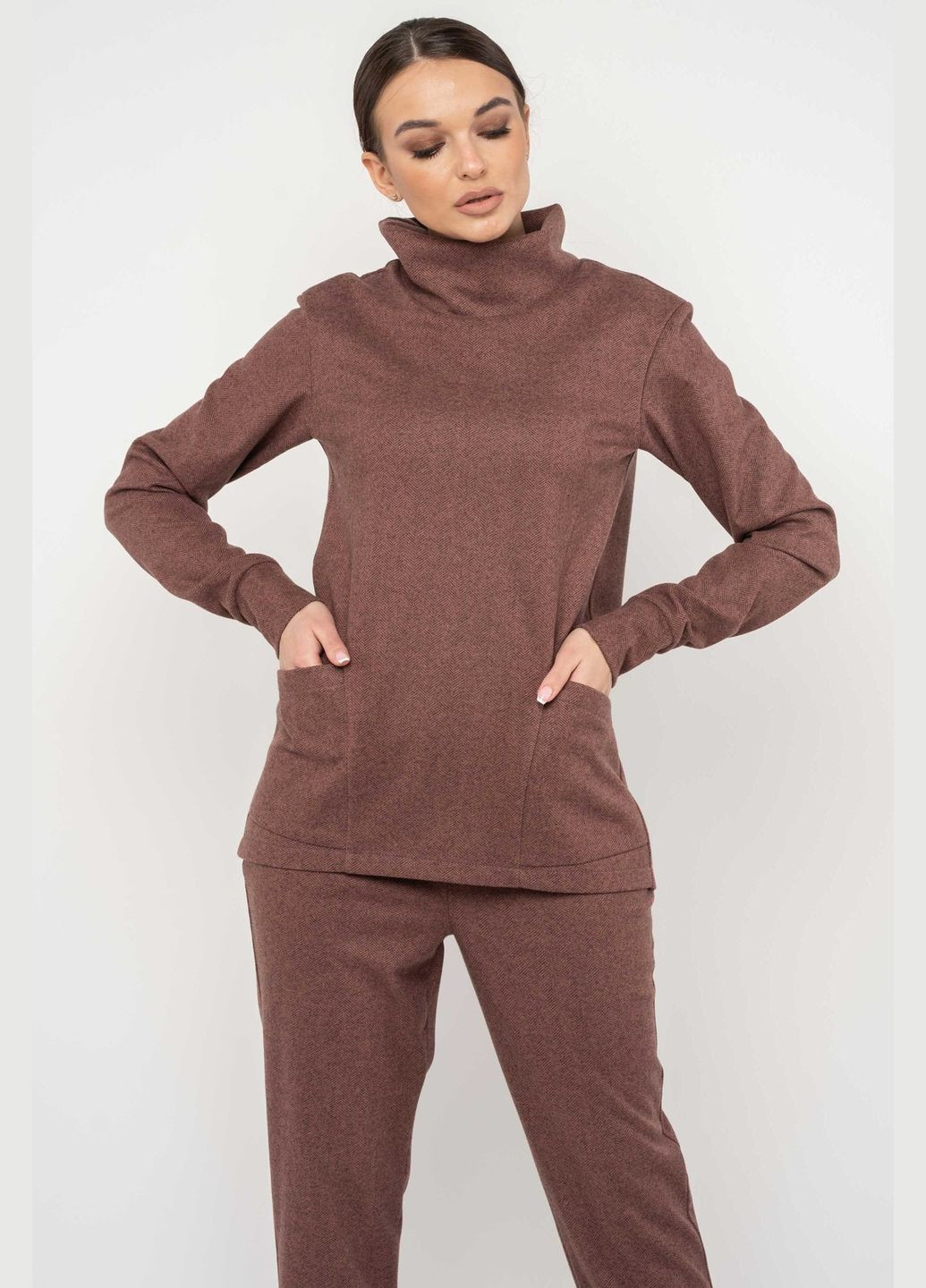 Темно-рожевий зимовий світшот із високою горловиною та кишенями з теплого трикотажу зима (св 0719) RiMari