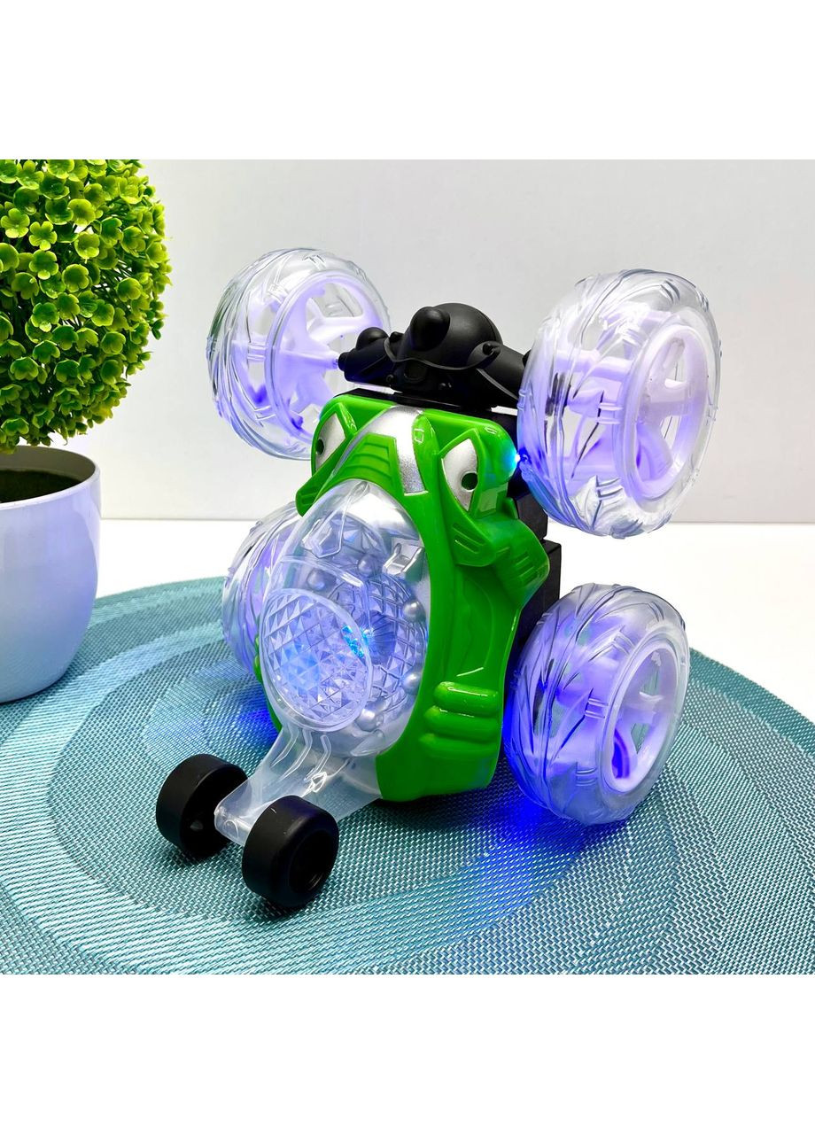 Машинка-перевертыш на радиоуправлении музыка свет поворот 360 USB зарядное Зеленая (9802M-1) No Brand (365807447)