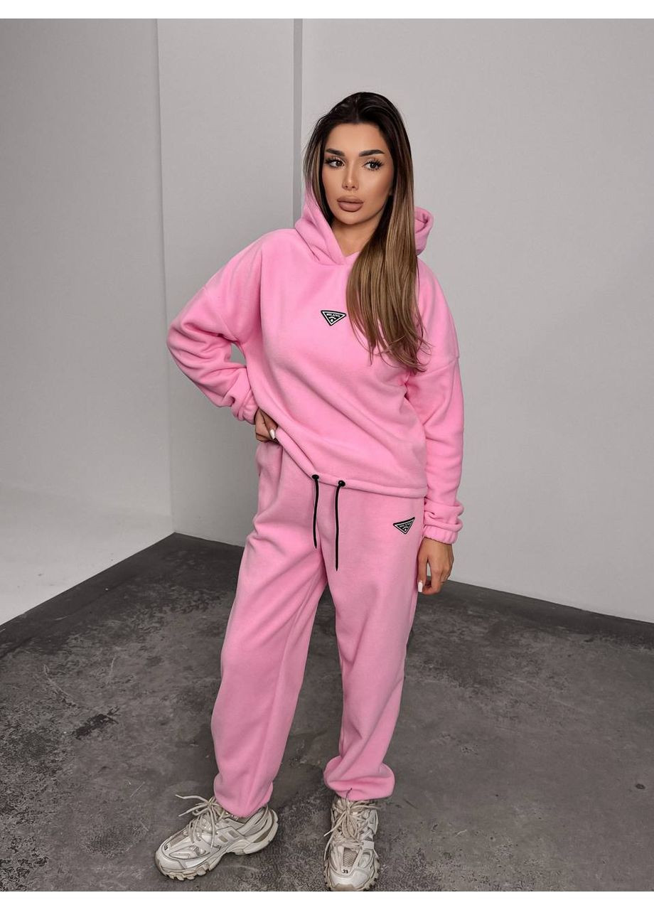 Женский костюм флисовый с капюшоном розового цвета 35904 No Brand (368137381)