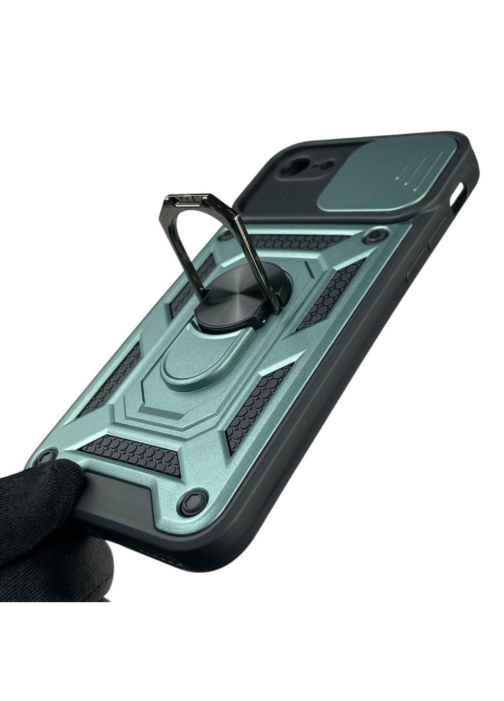 Чохол для iPhone 7 броньований з кільцем-тримачем підставкою зі шторкою на айфон 7 зелений rg1 Apple (366388051)