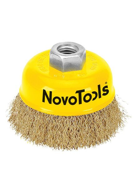 Дисковая щетка (чашка) ⌀75мм M14x2мм гофрированная проволока латунь по металлу, дереву [INKRZ00000DCL0750N] NTWB7514BC NovoTools (360646297)