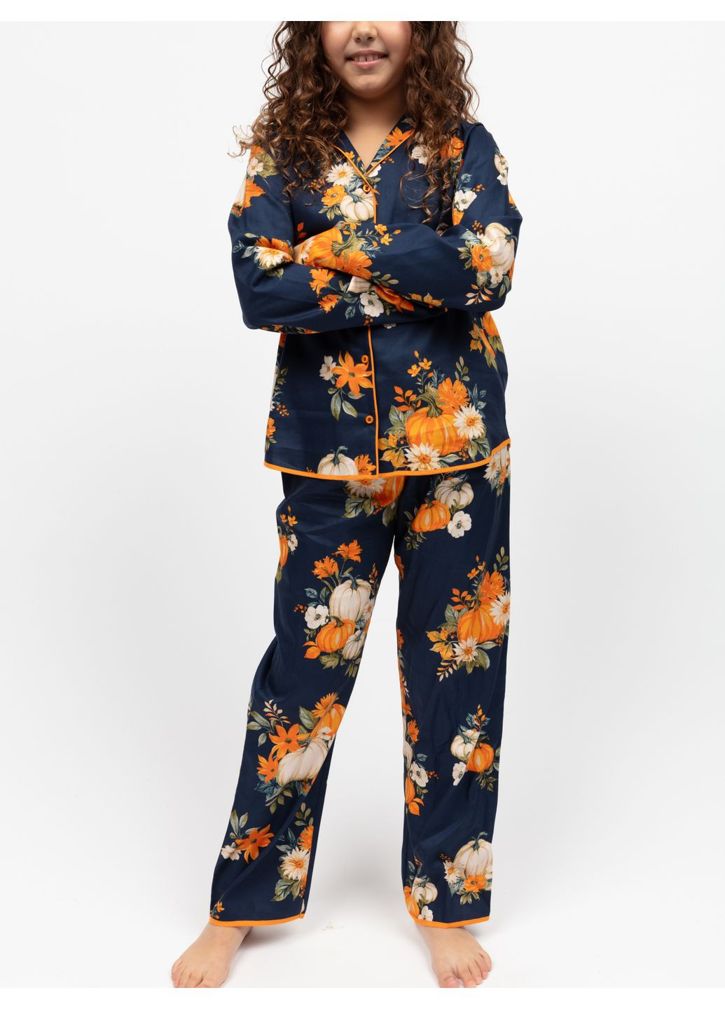Синяя всесезон пижама для девочки 7213pum синий с тыквенным принтом рубашка + брюки Cyberjammies Auburn
