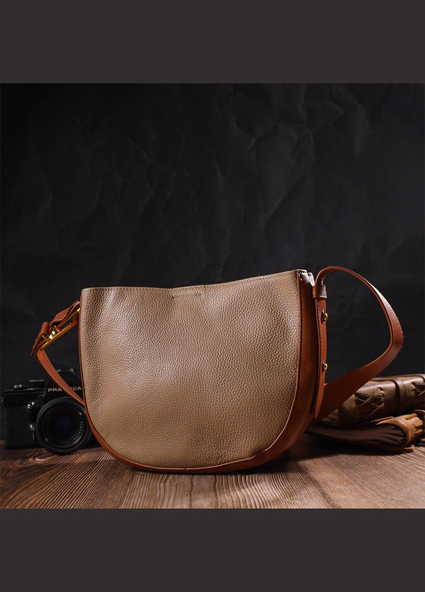 Полукруглая сумка кросс-боди из натуральной кожи 22092 Бежевая. Vintage (298568982)