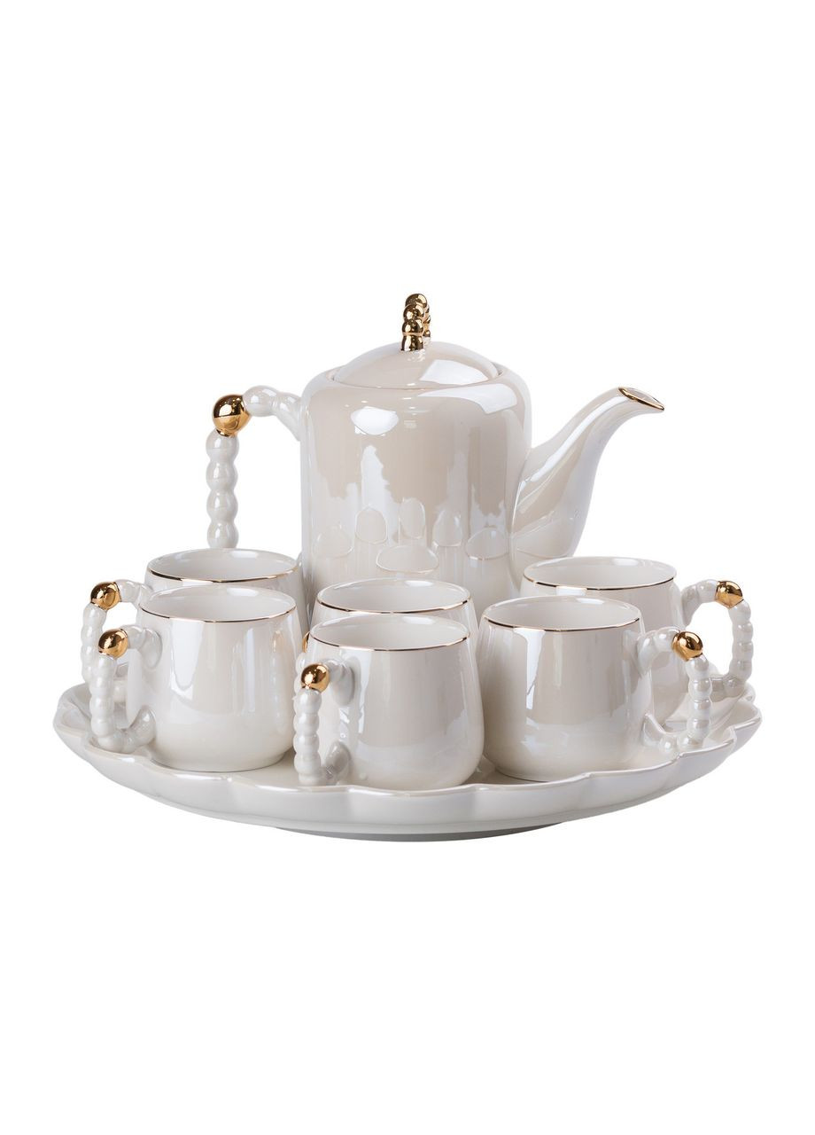 Чайний набір на 6 персон із заварювальним чайником, чайником-заварником та керамічною підставкою Білий Yiwu (365728926)