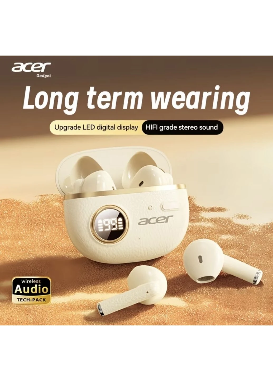 🎧 Внутриканальные TWS беспроводные наушники ACER — Стереозвук, глубокие басы, LED-дисплей Haccer (398230547)