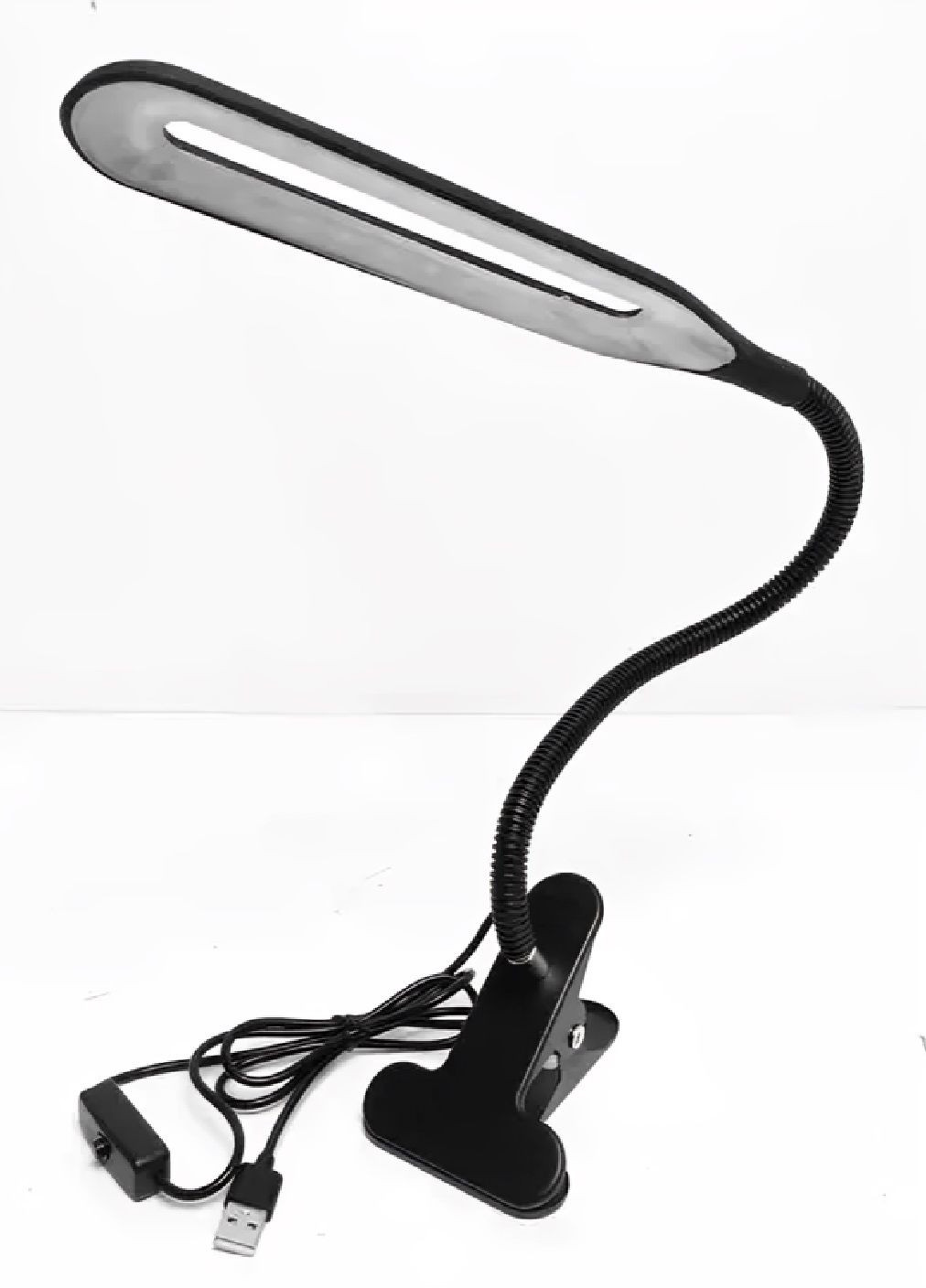 Настольная гибкая LED лампа с работой от USB на прищепке 24 диода холодный белый свет 11.5х7.5х34 см (480366-Prob) Черная Unbranded (334205626)
