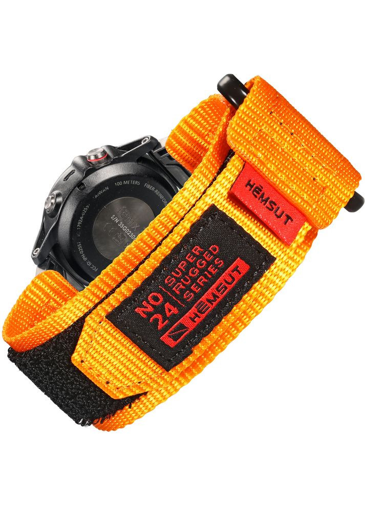 Ремінець для годинника Hemsut нейлоновий помаранчевий 20 мм для Garmin універсальний липучка для чоловіків і жінок ProDobro (367266720)