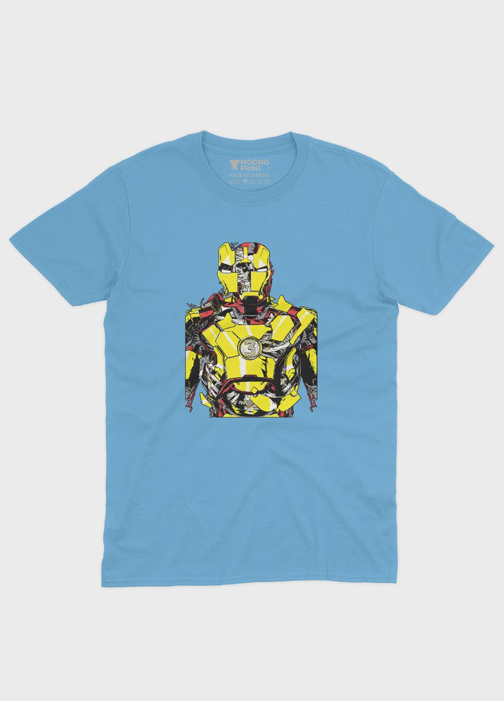 Голубая демисезонная футболка для девочки с принтом супергероя - железный человек (ts001-1-lbl-006-016-011-g) Modno