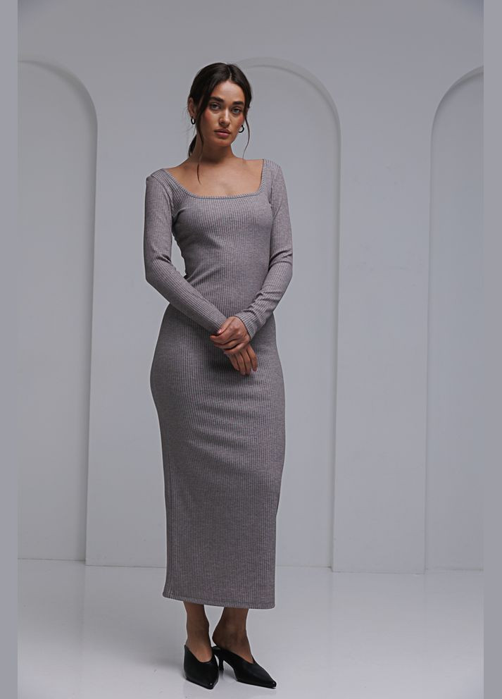 Бежева сукня з трикотажу в рубчик оливкова з квадратною горловиною Arjen