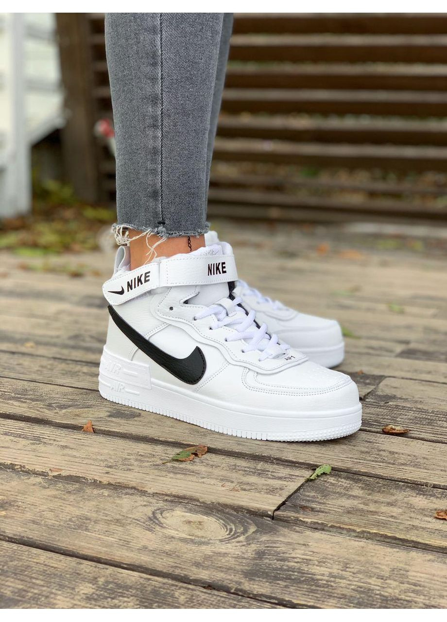 КРОССОВКИ ЖЕНСКИЕ NIKE AIR FORCE SHADOW WHITE «BLACK LOGO» НАЙК АИР ФОРС 1 ПРЕМИУМ No Brand чёрные зима (368885292)