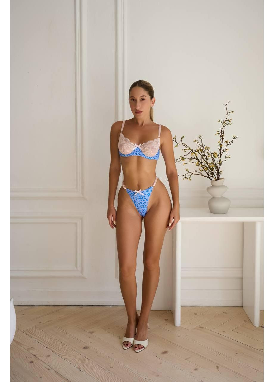 Блакитний демісезонний комплект білизни з мереживом / еротичний леопардовий сет із бантиками / сексуальна жіноча білизна з принтом 💙 No Brand