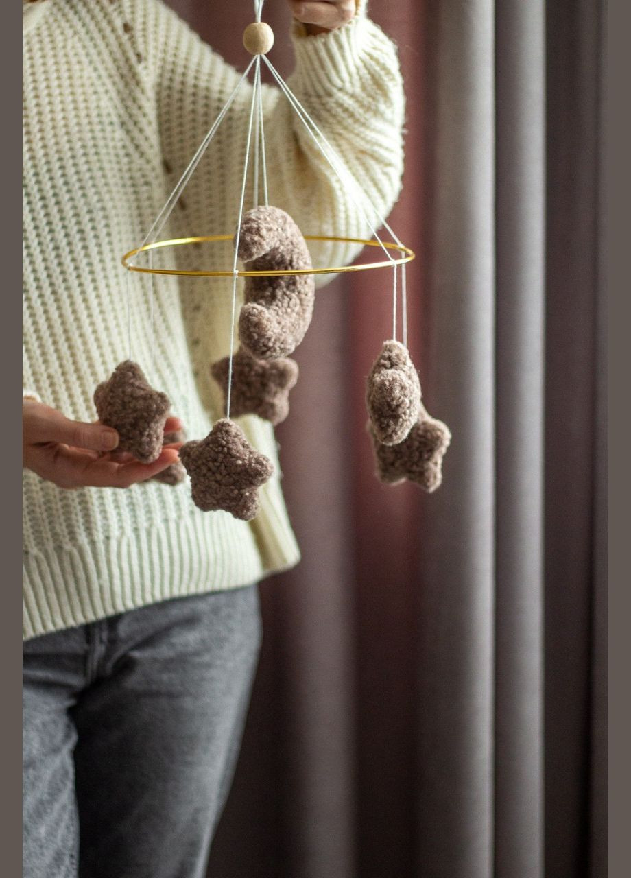 Детский мобиль на кроватку для младенцев ручной работы WooolyWool «Звезды беж» No Brand (342757956)