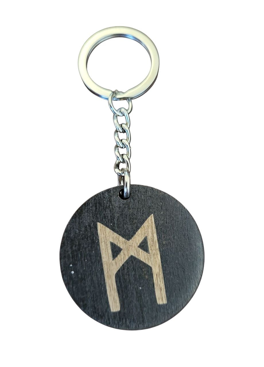 Брелок дерев'яний для ключів із руною Манназ 92 мм двосторонній No Brand (330827334)