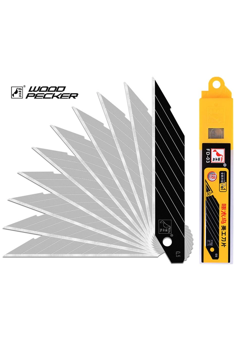 Лезвия для канцелярского ножа 18мм угол 30° серые 10шт FD-03 Woodpecker (392073588)