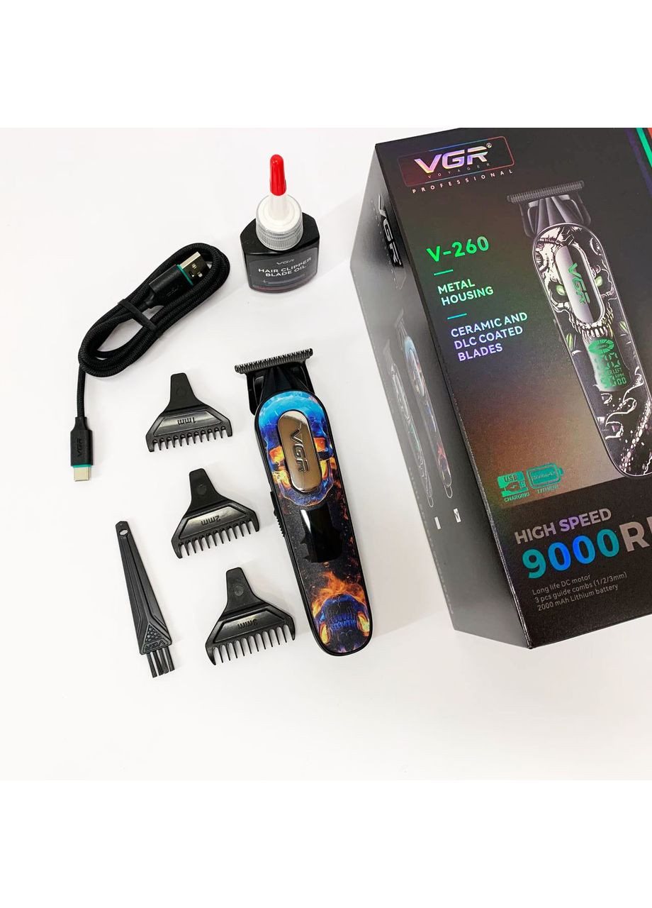 Тример акумуляторний для стрижки V-260 RED, 3 насадки, LED дисплей VGR (364665569)