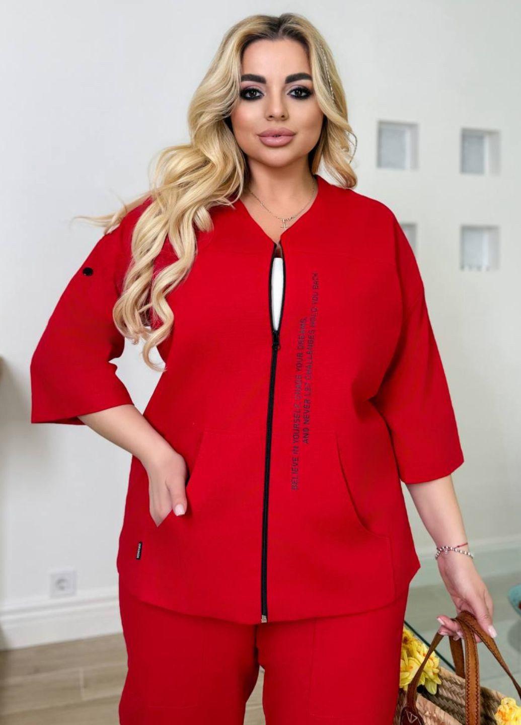 Базовый повседневный демисезонный костюм двойка: кофта на молнии с рукавами три четверти + штаны Tik-Tak (340163619)