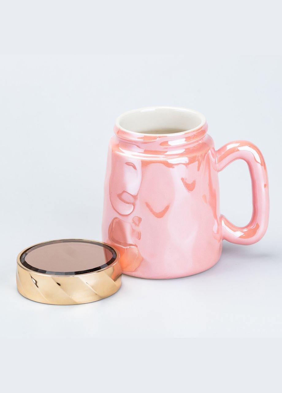 Чашка з кришкою 450 мл керамічна в дзеркальній глазурі Рожева TS Kitchen (315636260)