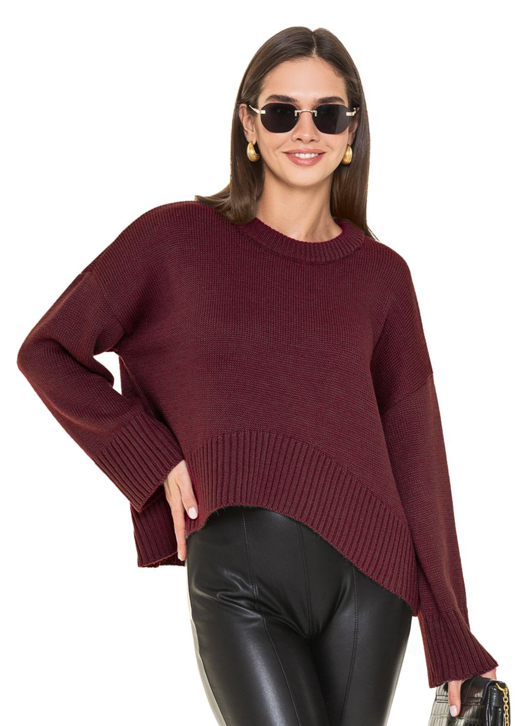 Бордовый короткий свободный свитер SVTR