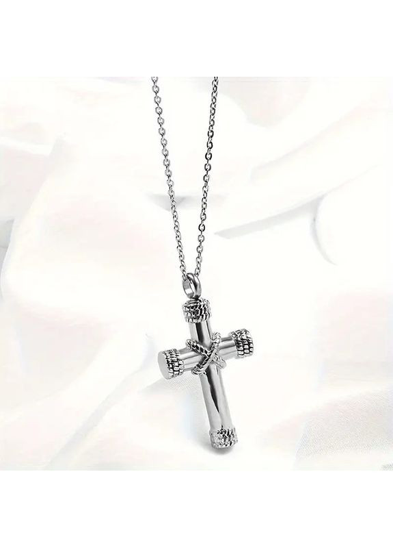 Срібляста підвіска Хрестик у формі давнього хреста з мотузками 3 см на ланцюжку 50 см AurumLux945 Liresmina Jewelry (300286920)