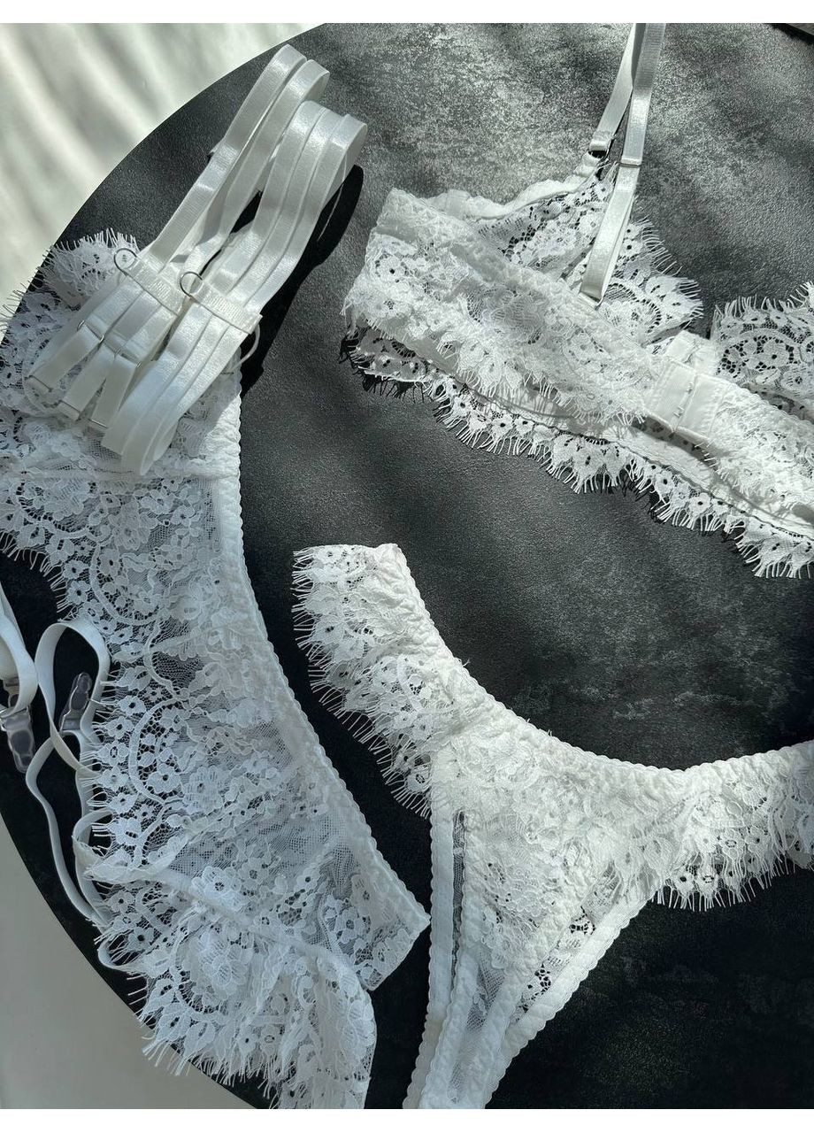 Белый балконет комплект женского белья | соблазнительная нежность, белый кружевной Vital-Textile с косточками полиэстер, эластан