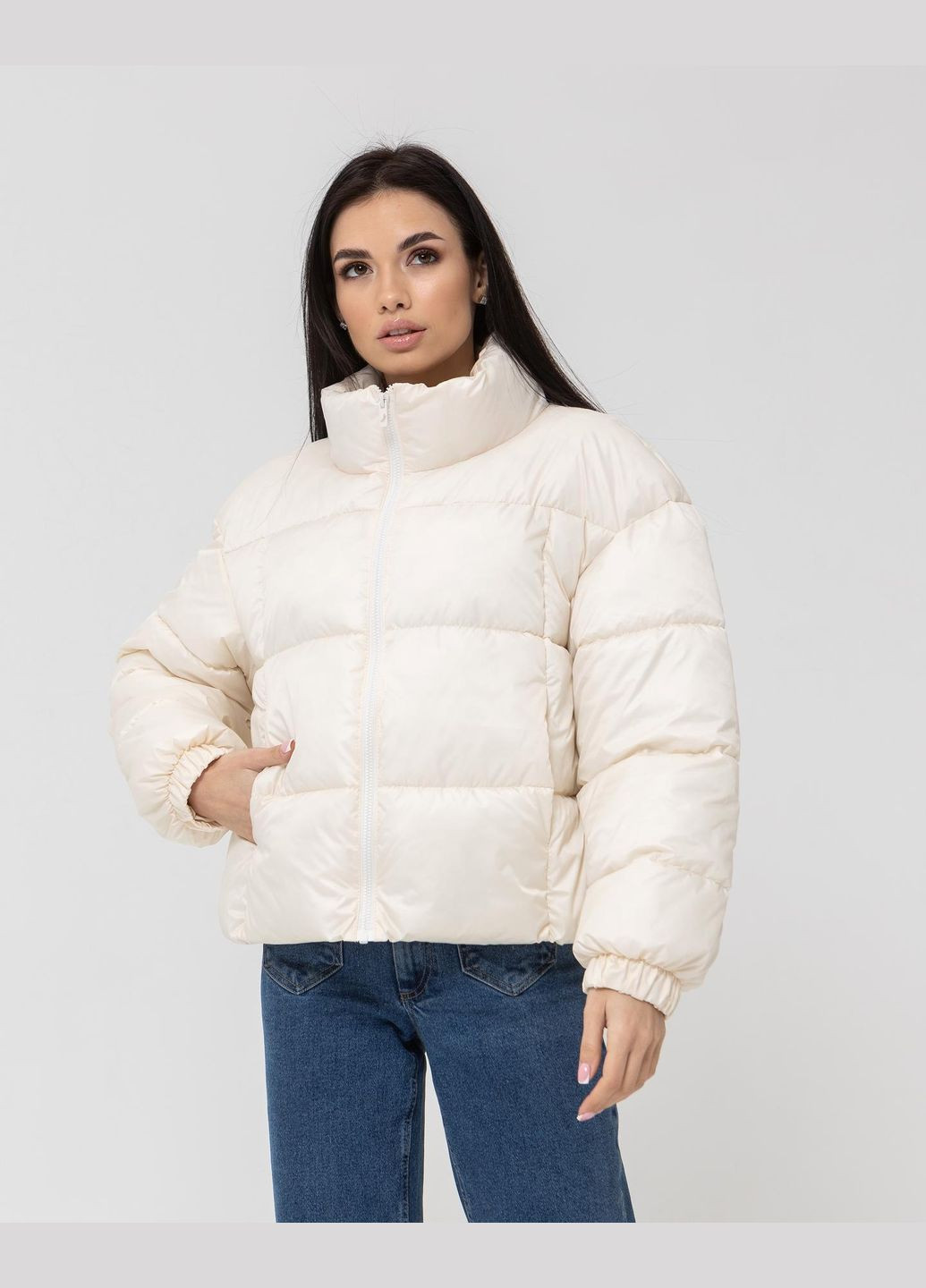 Молочна демісезонна стильний короткий пуховик на теплу зиму-весну-осінь Vakko