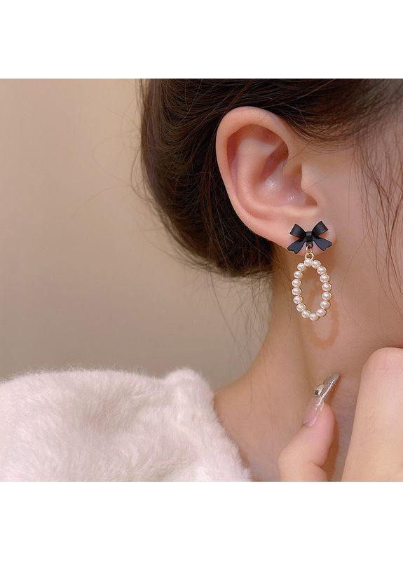 Модные женские серьги с бантиком и жемчужинами, классические, нарядные сережки "Нежность" China (366875148)