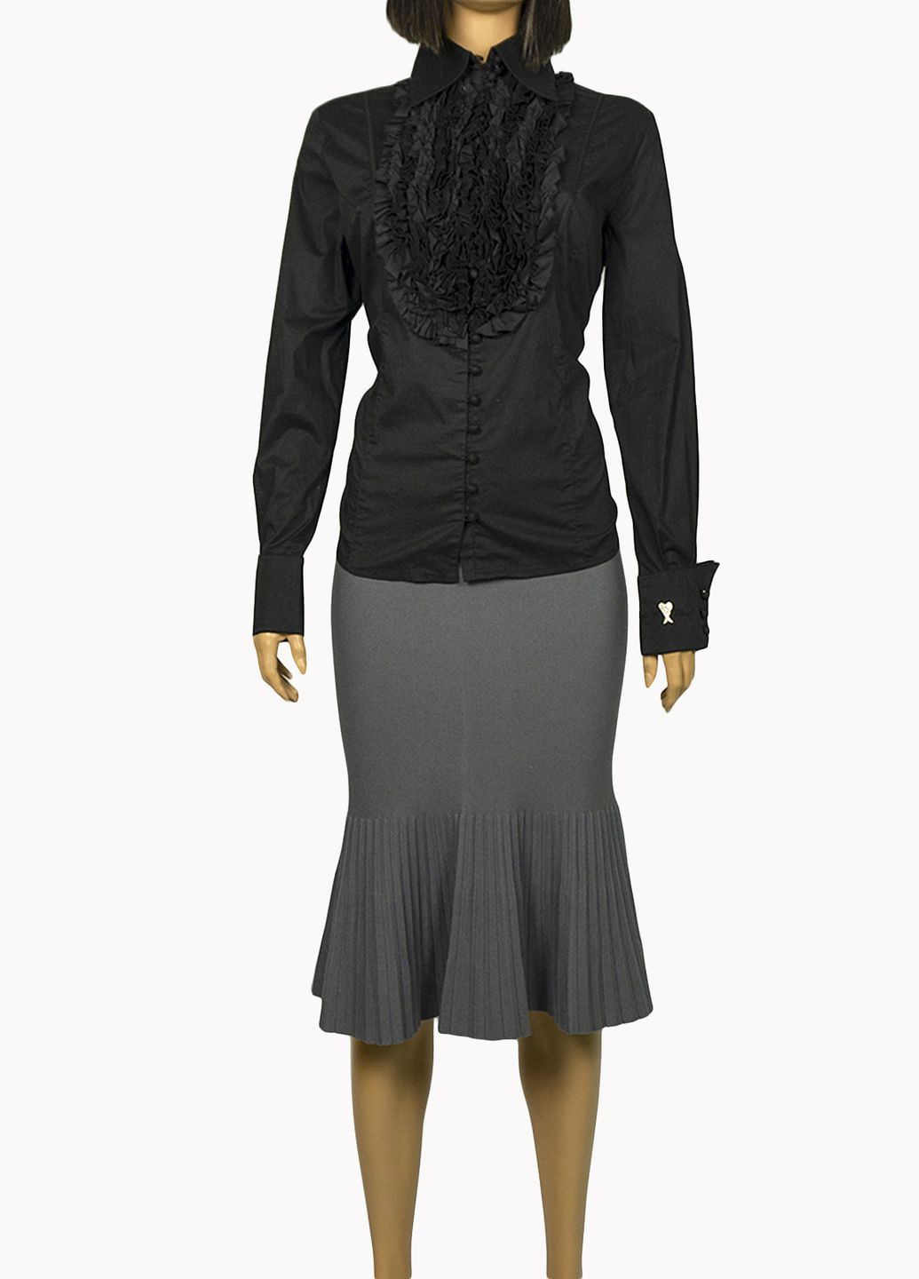 Черная демисезонная женская блуза с жабо fv-006233 черный Lowett