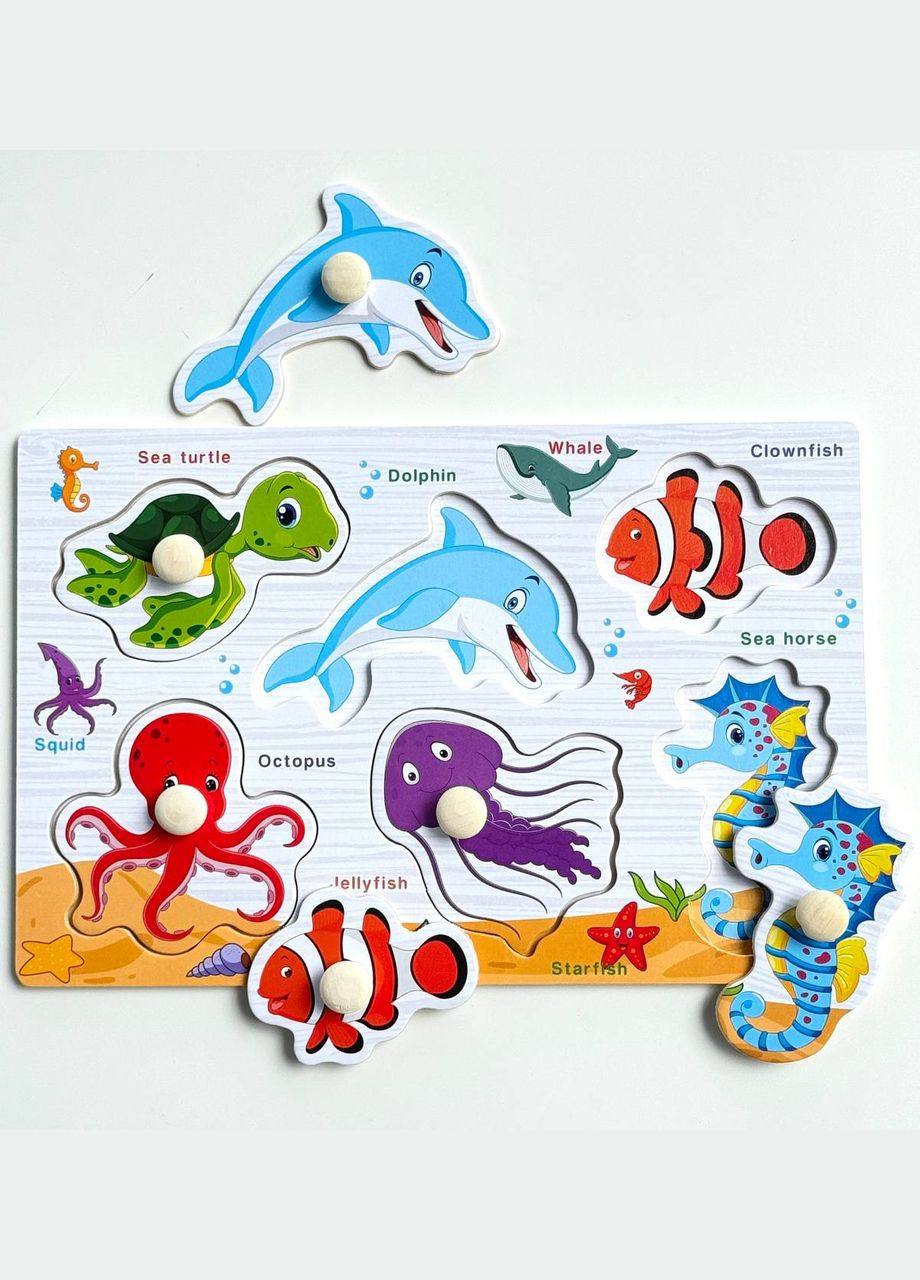 Деревянные пазлы вкладыши С 73239 Морские Жители под вкладышем есть рисунок Fun Game (338851402)