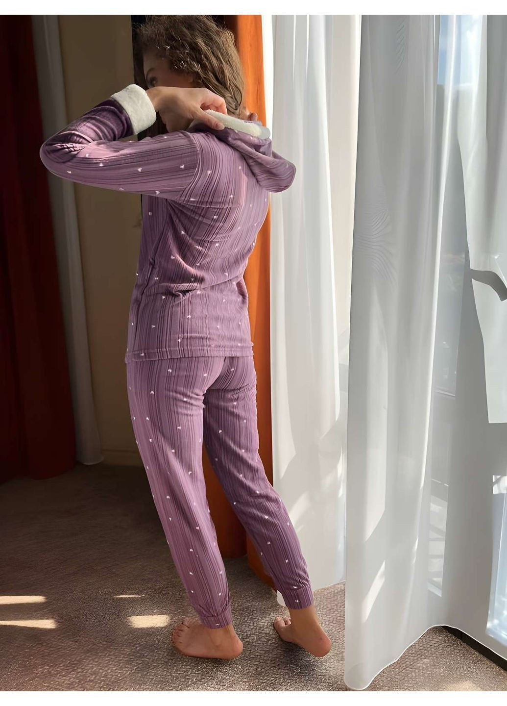 Комбинированная женская теплая флисовая пижама с капюшоном, теплый домашний костюм. No Brand