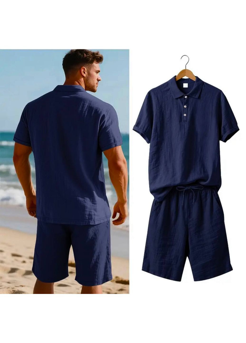 Синий летний мужской костюм поло и шорты с шортами Style Point