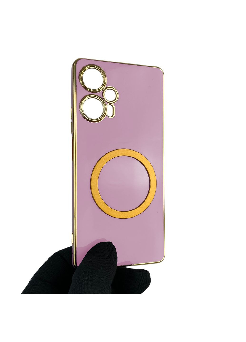 Чохол для Redmi Note 12 Turbo глянцевий з кільцем MagSafe із золотою окантовкою на сяомі редмі нот 12 турбо чорничний gs1 Xiaomi (366232593)
