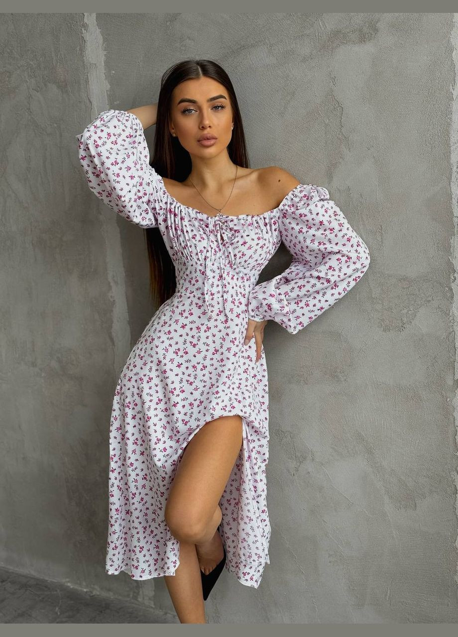 Рожева кежуал сукня з відкритими плечима Adelante з квітковим принтом