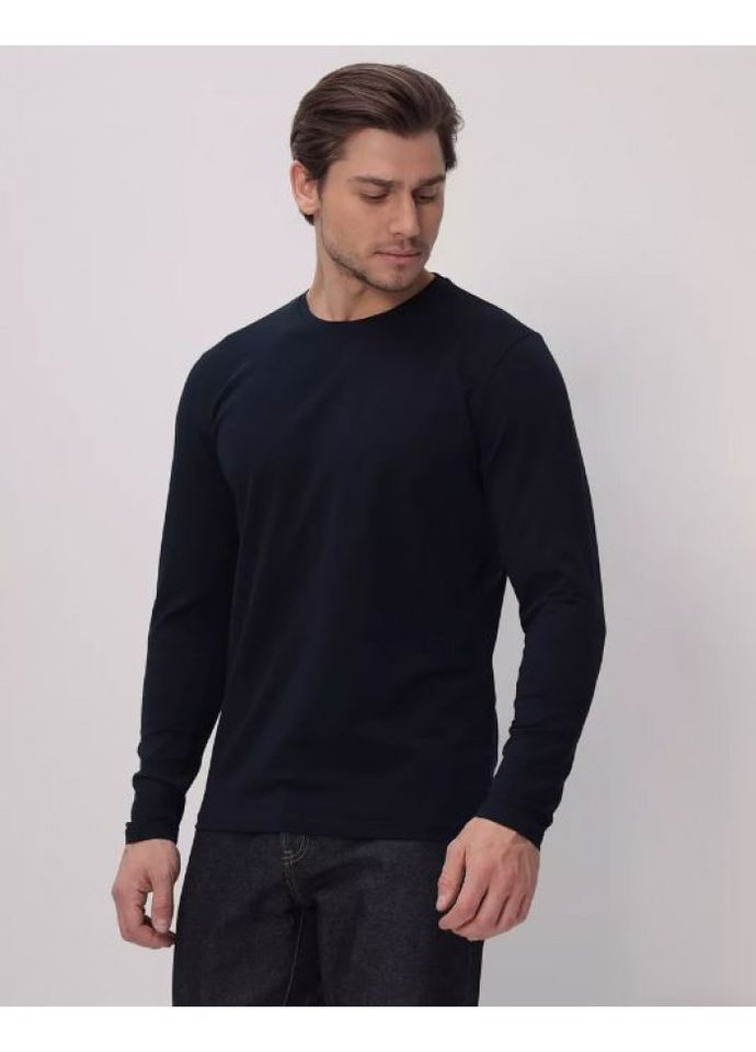 Темно-синий демисезонный повседневный, кэжуал лонгслив Malta однотонный