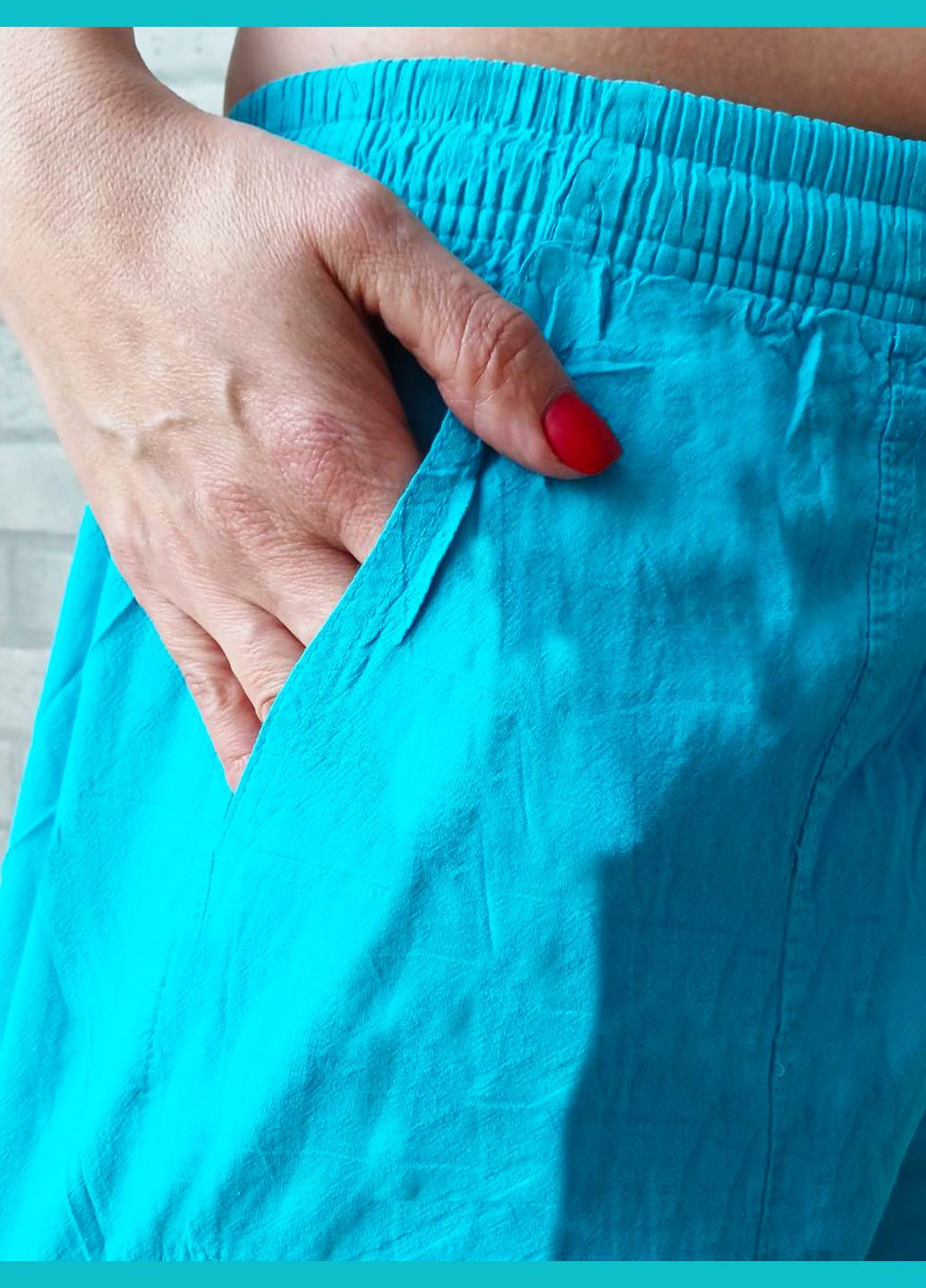 Женские шорты коттон короткие с карманами, пояс на резинке, голубые No Brand (315701339)