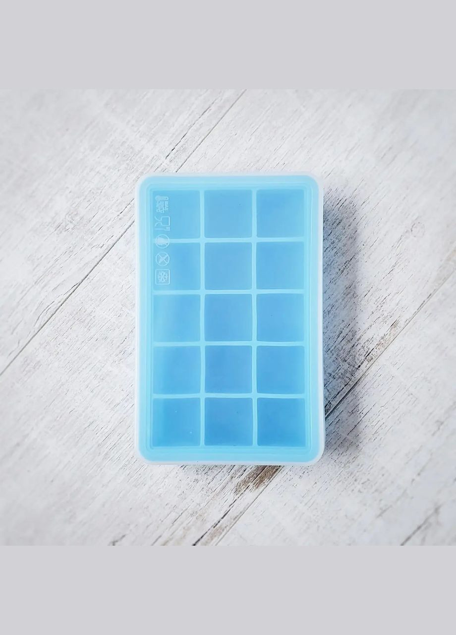 Силіконова форма для льоду середній куб 3.2 х 3.2 см Olin & Olin 15 кубиків блакитна з кришкою Luxyart (318416239)