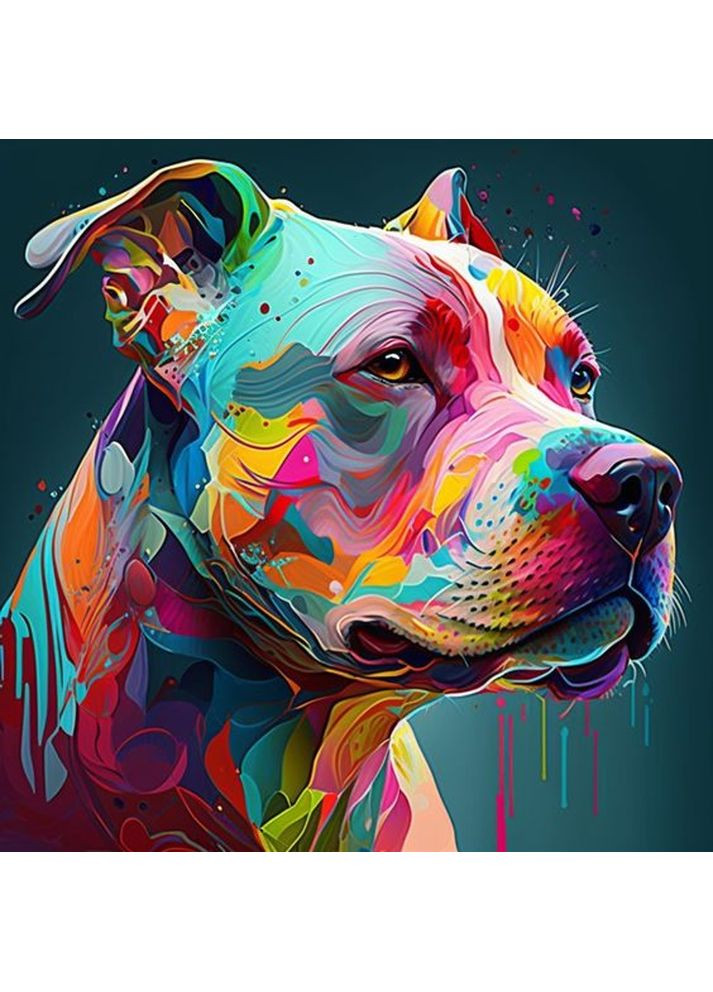 Картина раскраска Strateg по номерам Яркий питбуль на черном фоне 40х40 (AV4040-1) Стратег (365547137)