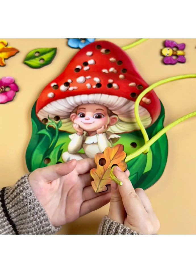 Дерев'яна шнурівка «Мухоморчик» Ubumblebees (365640933)