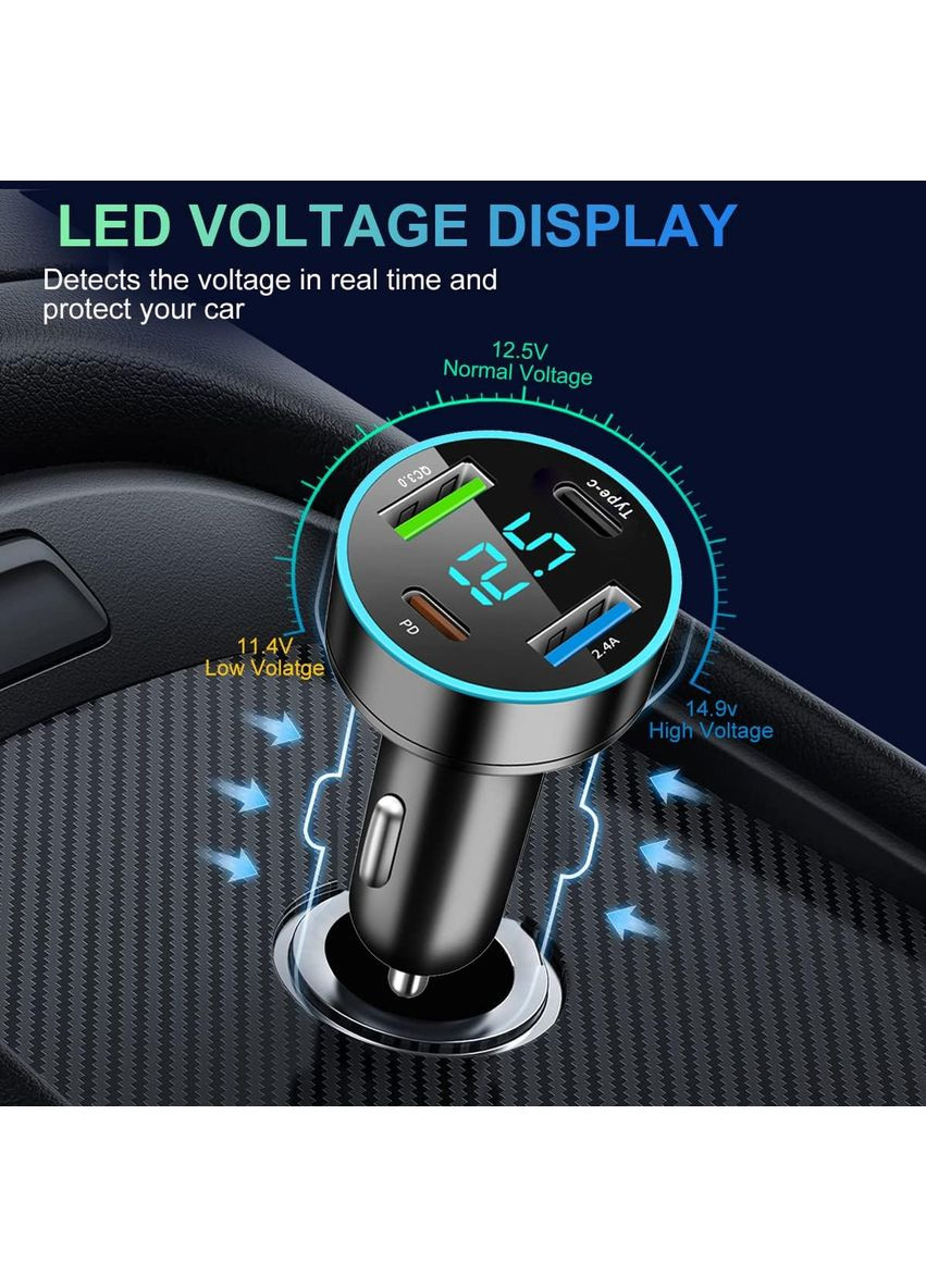 USB-зарядний пристрій зі світлодіодним вольтметром Швидкий зарядний пристрій, GemCoo 4-портовий USB-адаптер Tronic (357211923)