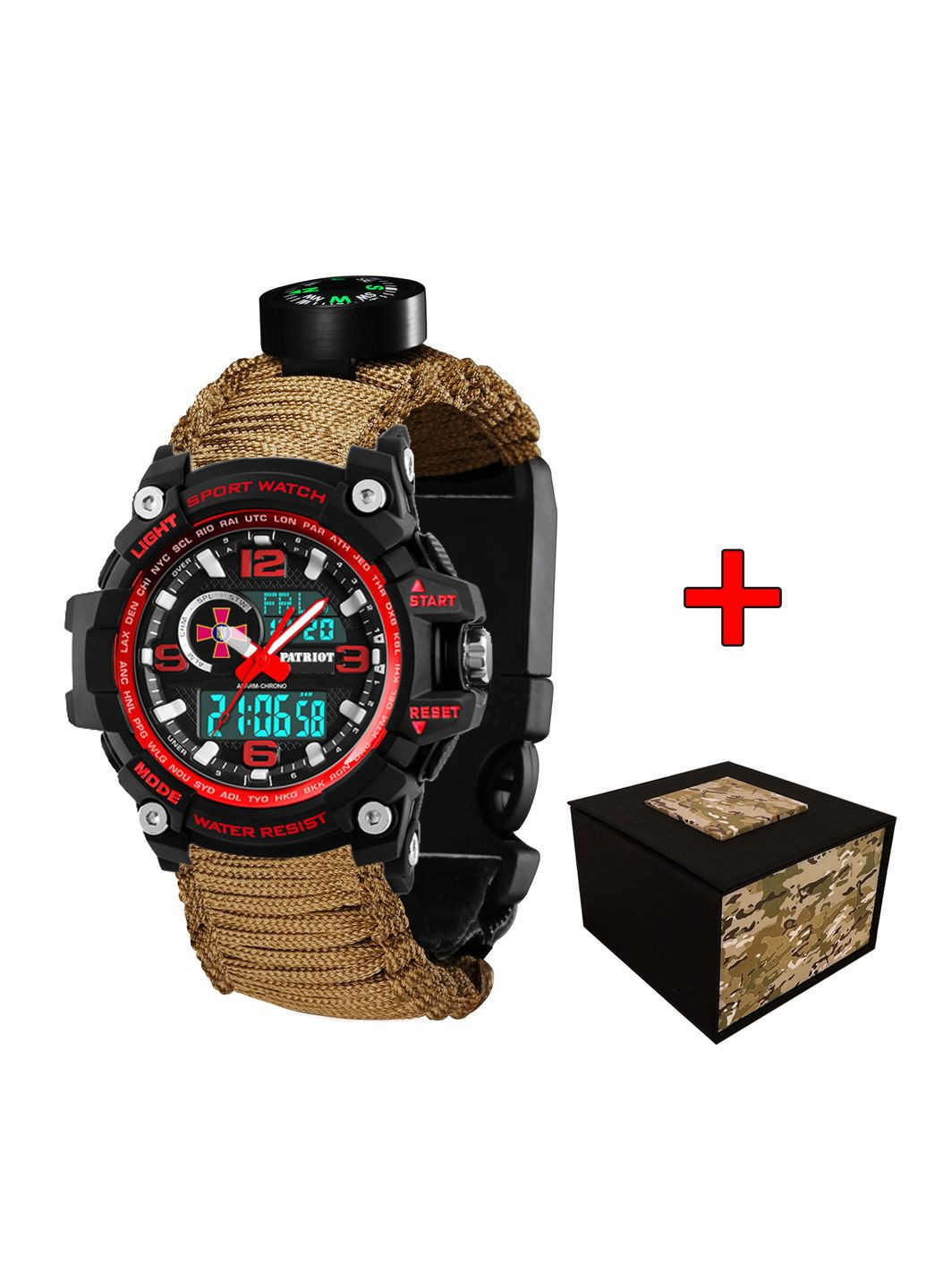 012BKRDSU ЗСУ Чорний з червоним Паракордовий ремінець Khaki + Коробка Patriot (372944740)