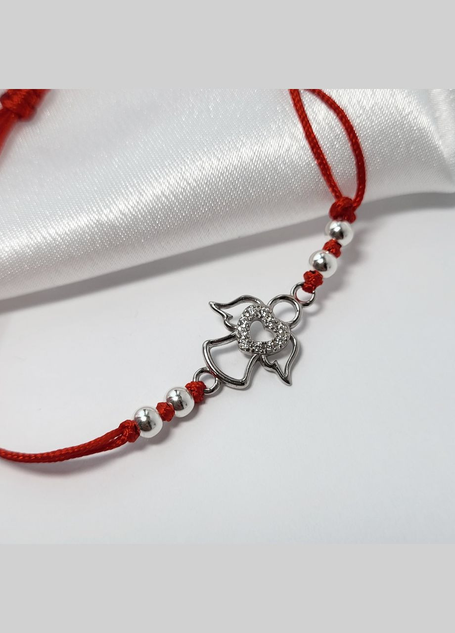 Серебряный браслет Оберег Ангелочек с Белыми камнями серебро 925 пробы Родированное 75116б 2.03г Nobrand (363969171)